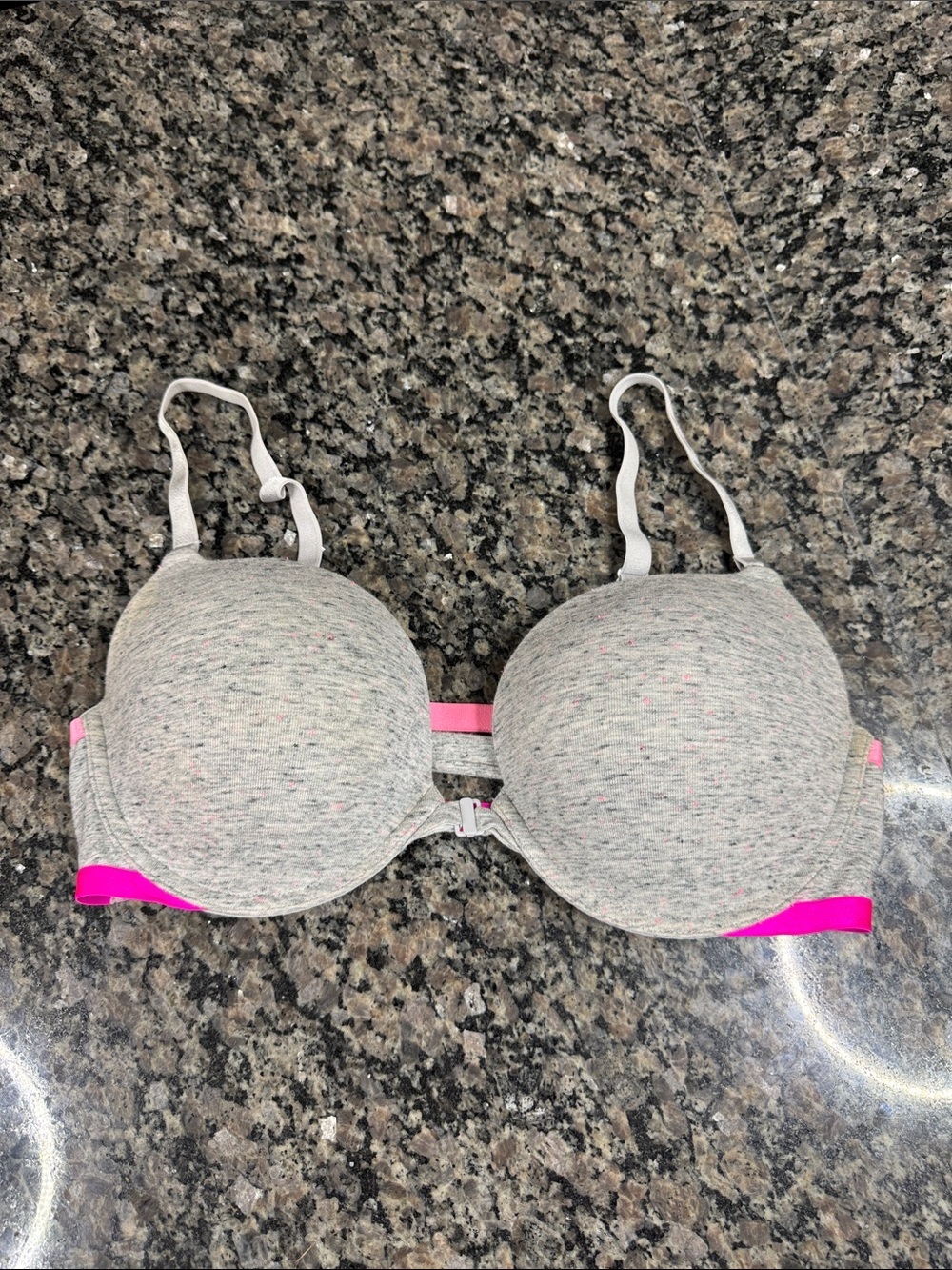 Victoria's Secret Grey Heather Push-Up Bra w strappy back front closure
